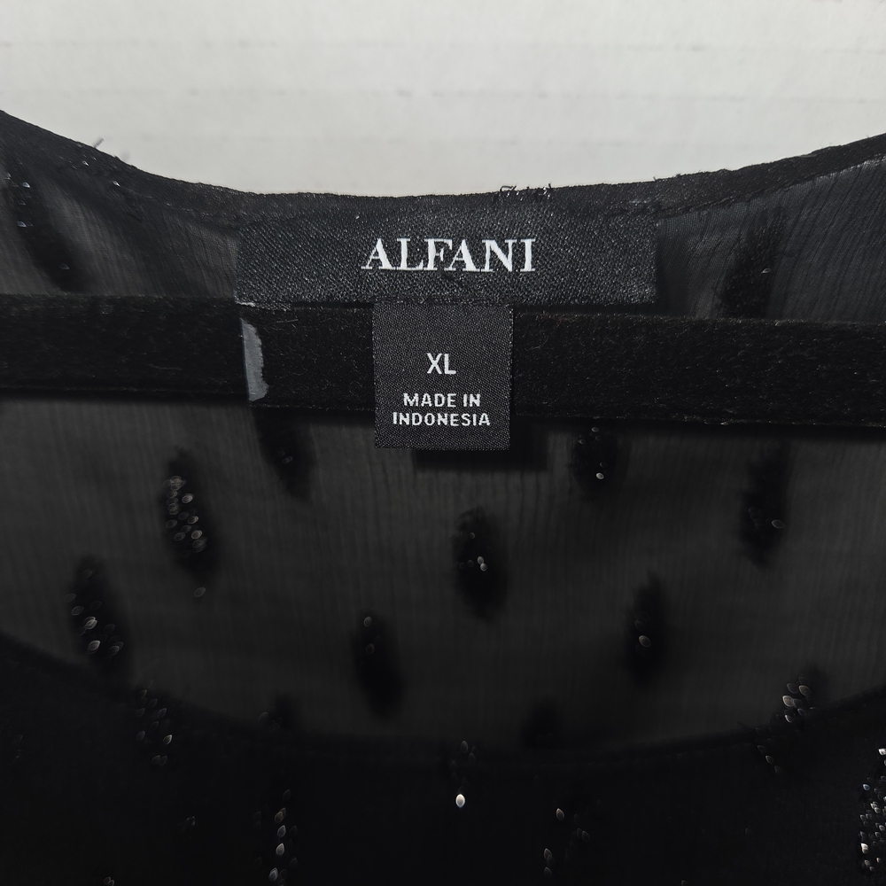 Alfani Black Sheer Sparkle Long-Sleeve Blouse With Tank Top Under, Size XL - Picture 3 of 6